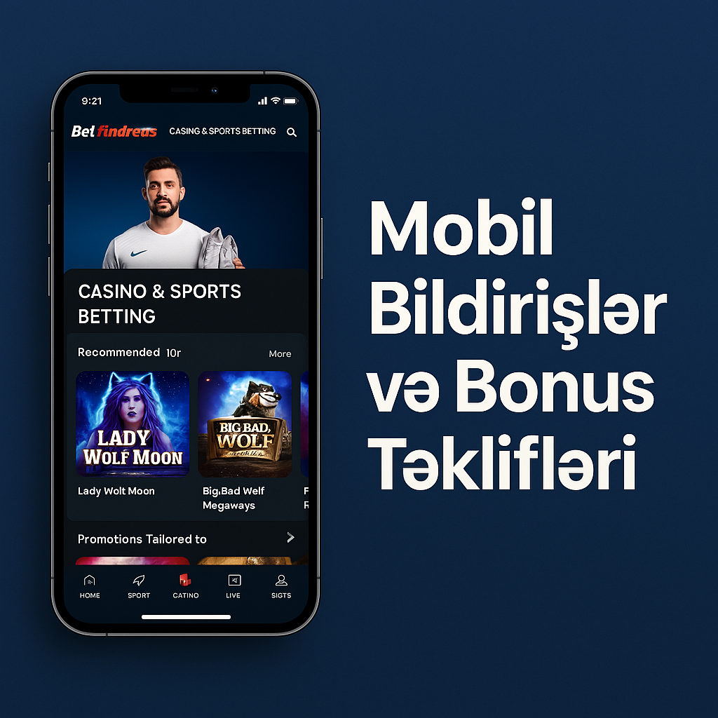 Betandreas mobil bildirişlər və bonus təklifləri interfeysi