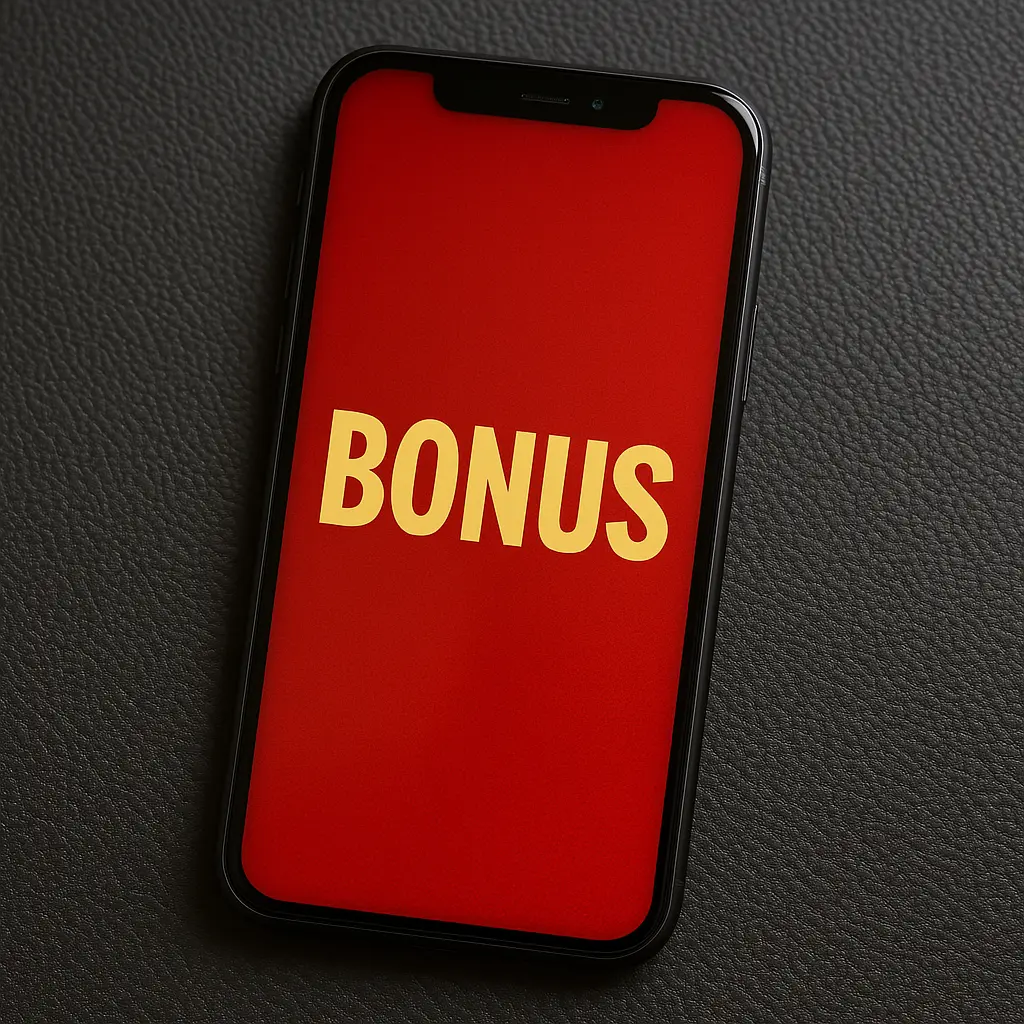 Qırmızı ekranda BONUS yazısı ilə mobil telefon