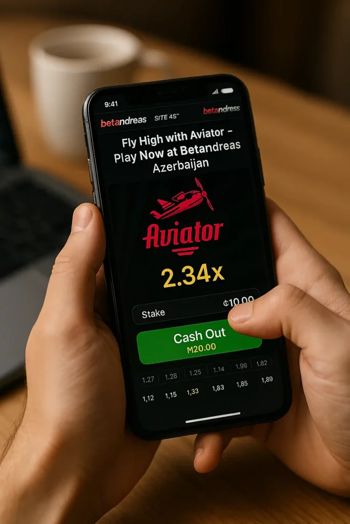 Aviator ойынының интерфейсі Betandreas платформасында